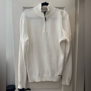 Calvin Klein Men's Quarter Zip Sweater, White, 100% Cotton